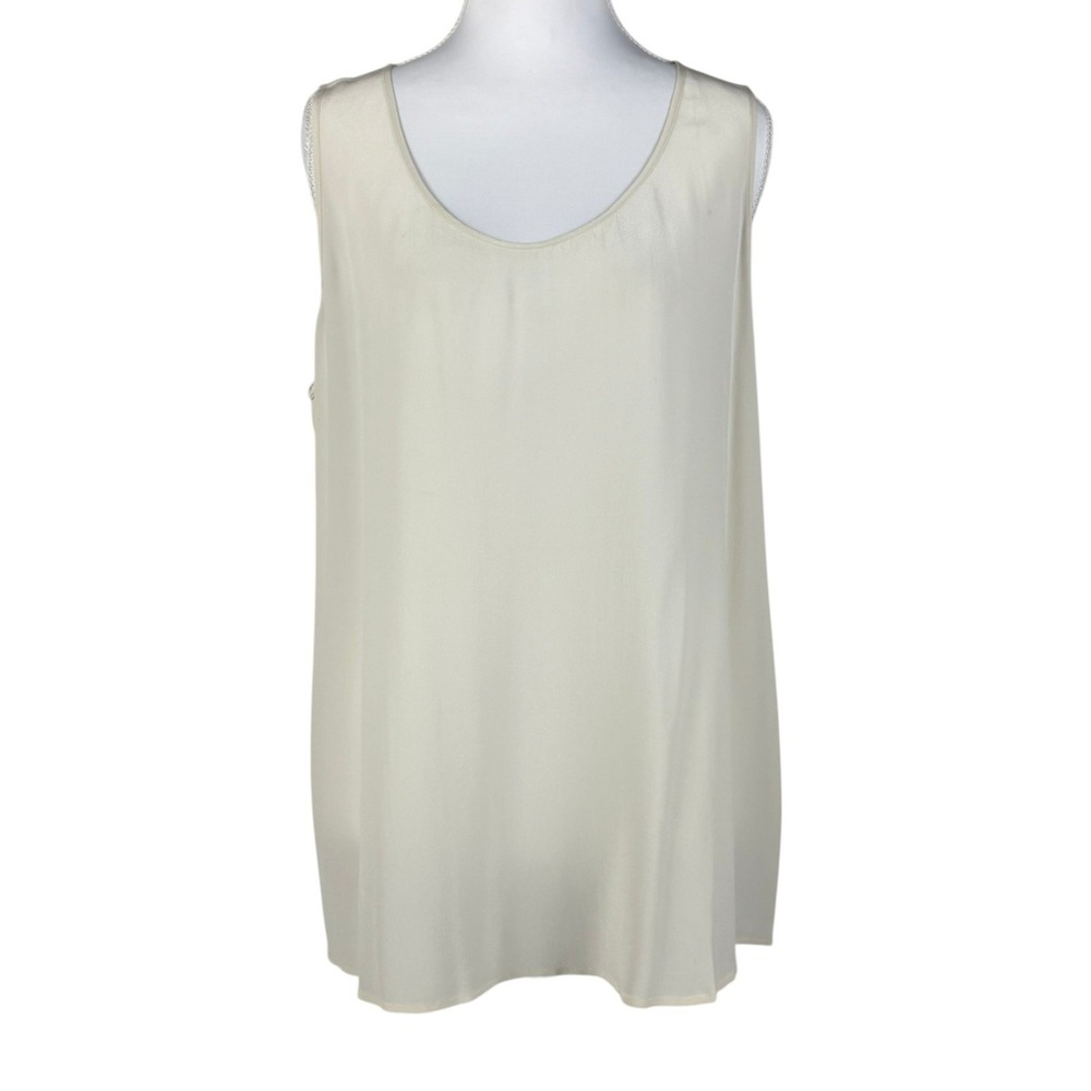 Eileen Fisher 100% Silk Tank Top Shell Womens M Cream Ivory Scoop Neck